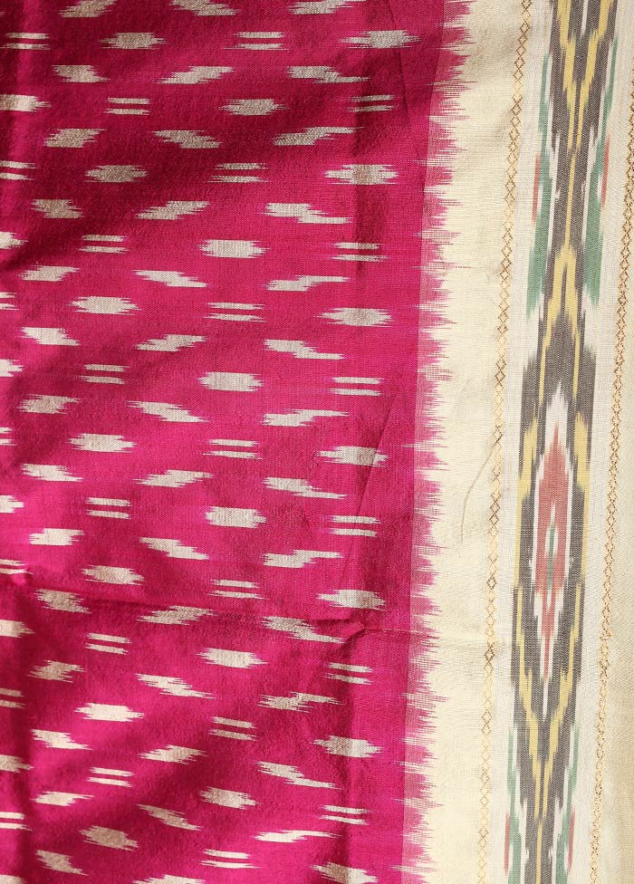 Fuchsia Pink Pure Ikkat Silk Saree With Blouse Piece - Indian Silk House Agencies