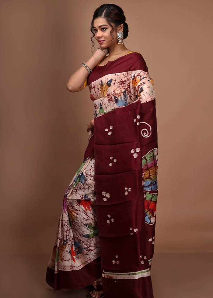 Off White Pure Printed Silk Saree With Blouse Piece - Indian Silk House Agencies
