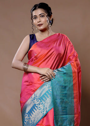 Pink Kanjivaram Pure Silk Saree With Blouse Piece