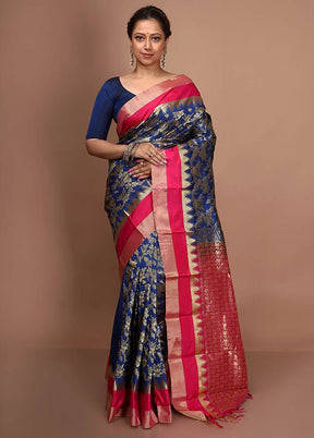 Blue Kanjivaram Silk Saree With Blouse Piece - Indian Silk House Agencies