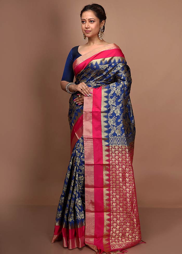 Blue Kanjivaram Silk Saree With Blouse Piece - Indian Silk House Agencies