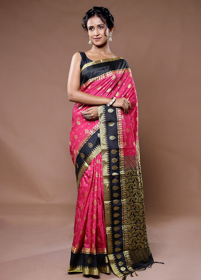 Pink Kanjivaram Silk Saree With Blouse Piece