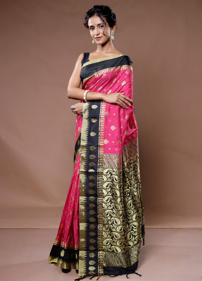 Pink Kanjivaram Silk Saree With Blouse Piece