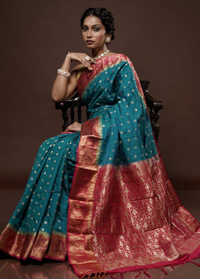 Blue Kanjivaram Silk Saree With Blouse Piece - Indian Silk House Agencies