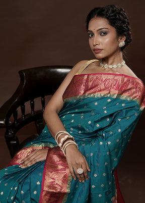 Blue Kanjivaram Silk Saree With Blouse Piece - Indian Silk House Agencies