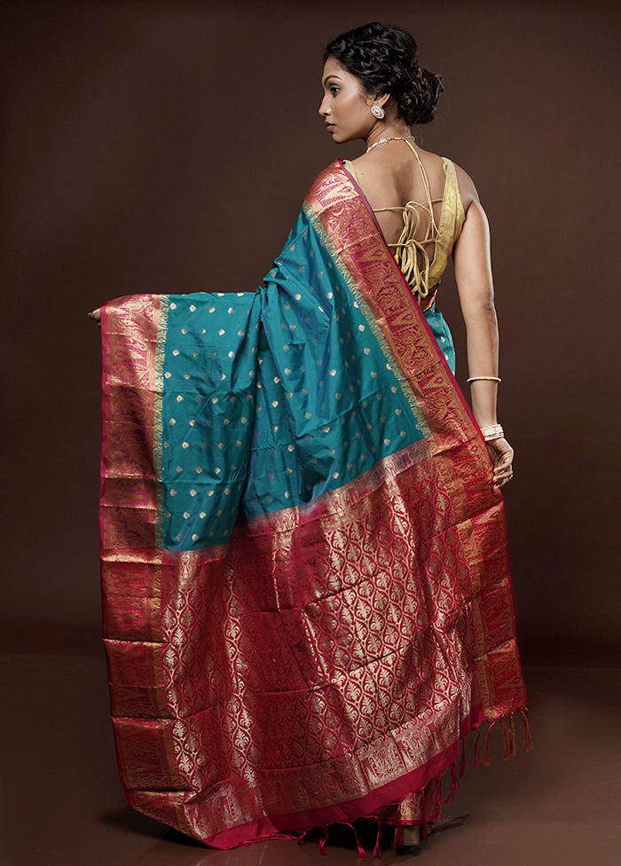 Blue Kanjivaram Silk Saree With Blouse Piece - Indian Silk House Agencies