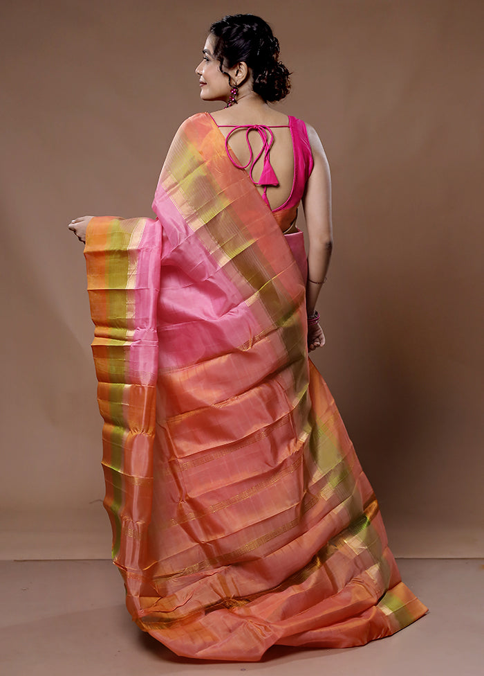 Pink Kanjivaram Silk Saree With Blouse Piece