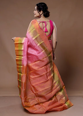 Pink Kanjivaram Silk Saree With Blouse Piece