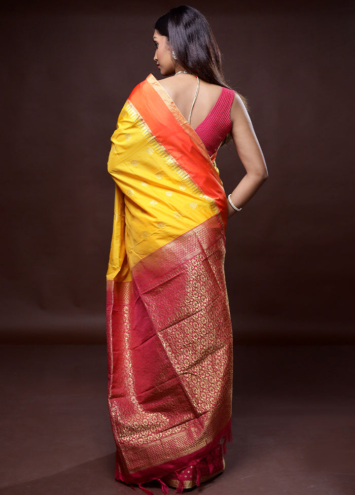 Yellow Kanjivaram Silk Saree Without Blouse Piece - Indian Silk House Agencies