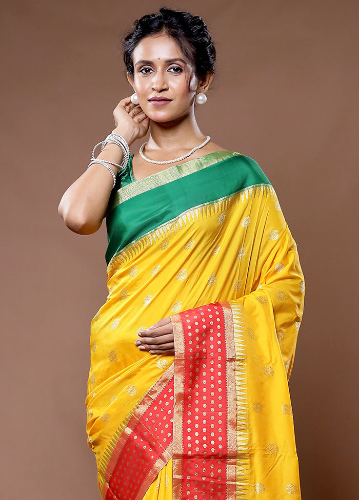 Yellow Kanjivaram Silk Saree With Blouse Piece