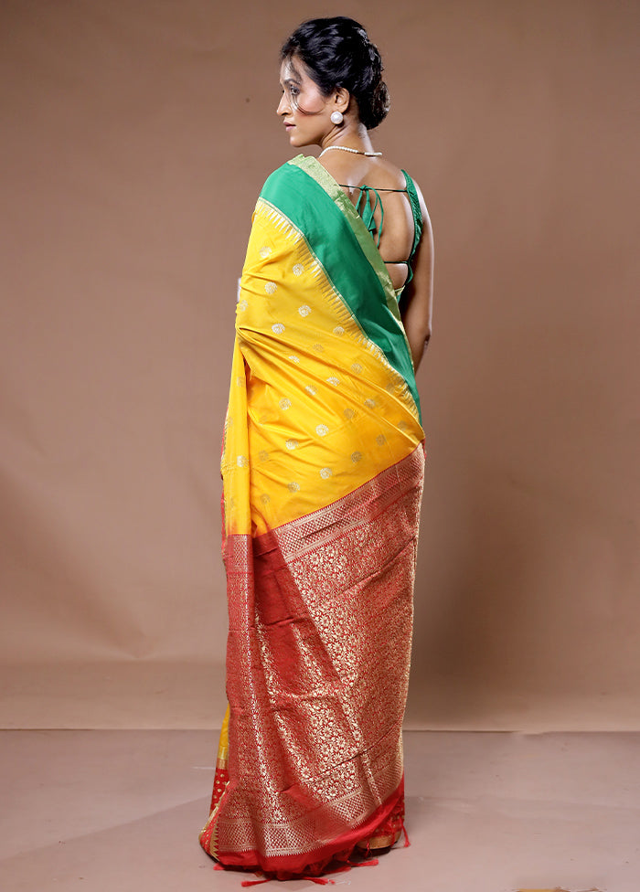 Yellow Kanjivaram Silk Saree With Blouse Piece