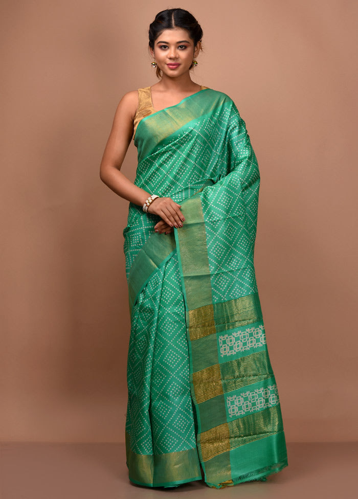 Green Tussar Silk Saree With Blouse Piece - Indian Silk House Agencies