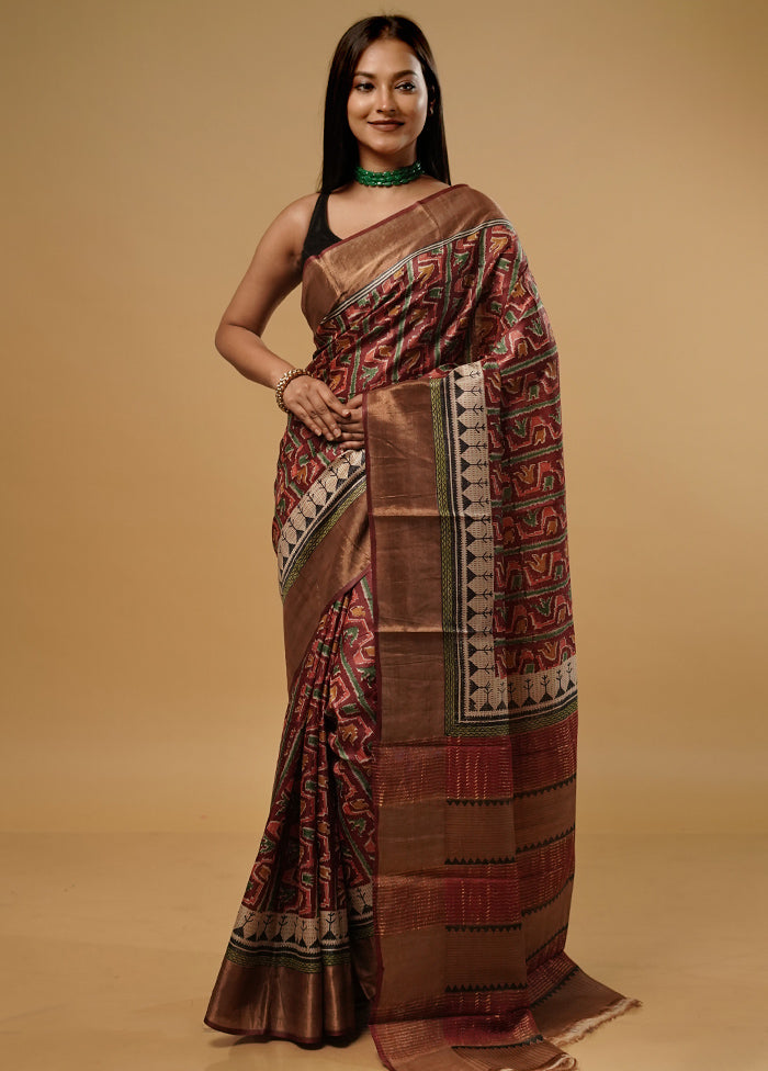 Maroon Tussar Silk Saree With Blouse Piece - Indian Silk House Agencies