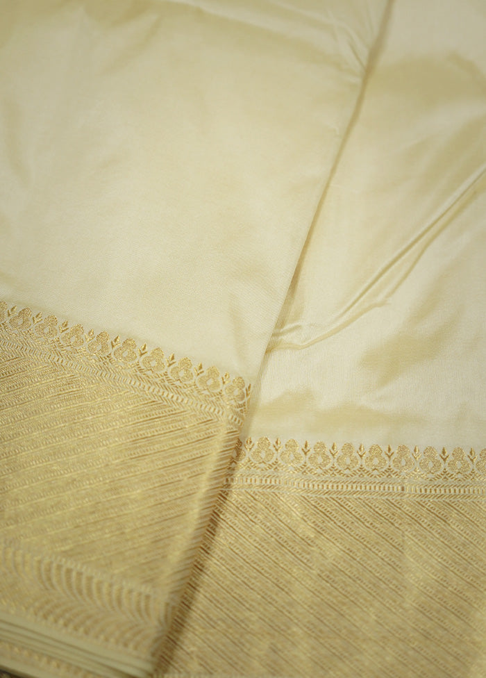 Cream Kanjivaram Pure Silk Saree With Blouse Piece - Indian Silk House Agencies