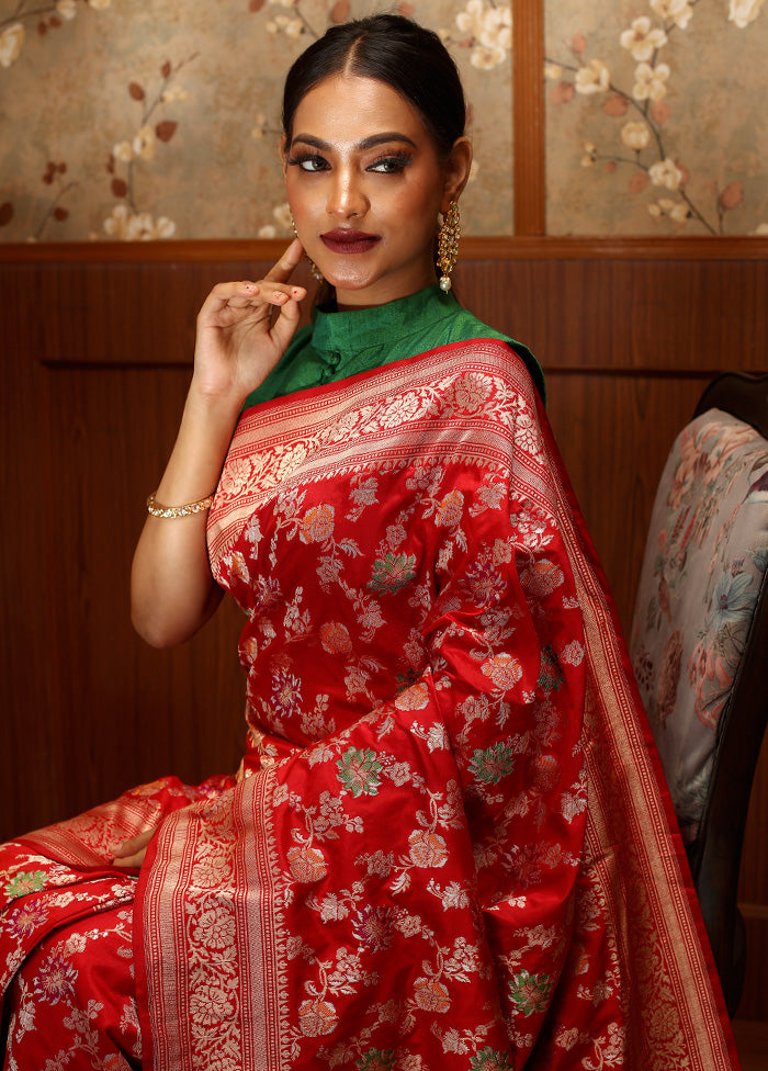 Red Pure Uppada Silk Saree With Blouse Piece - Indian Silk House Agencies