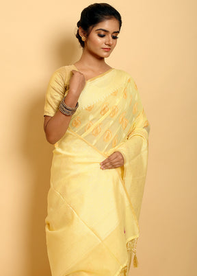 Light Yellow Kora Silk Saree With Blouse - Indian Silk House Agencies