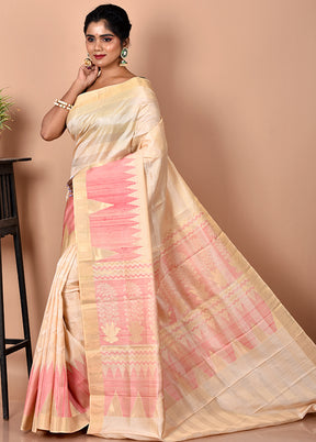 Cream Pure Kanjivaram Silk Saree With Blouse Piece - Indian Silk House Agencies