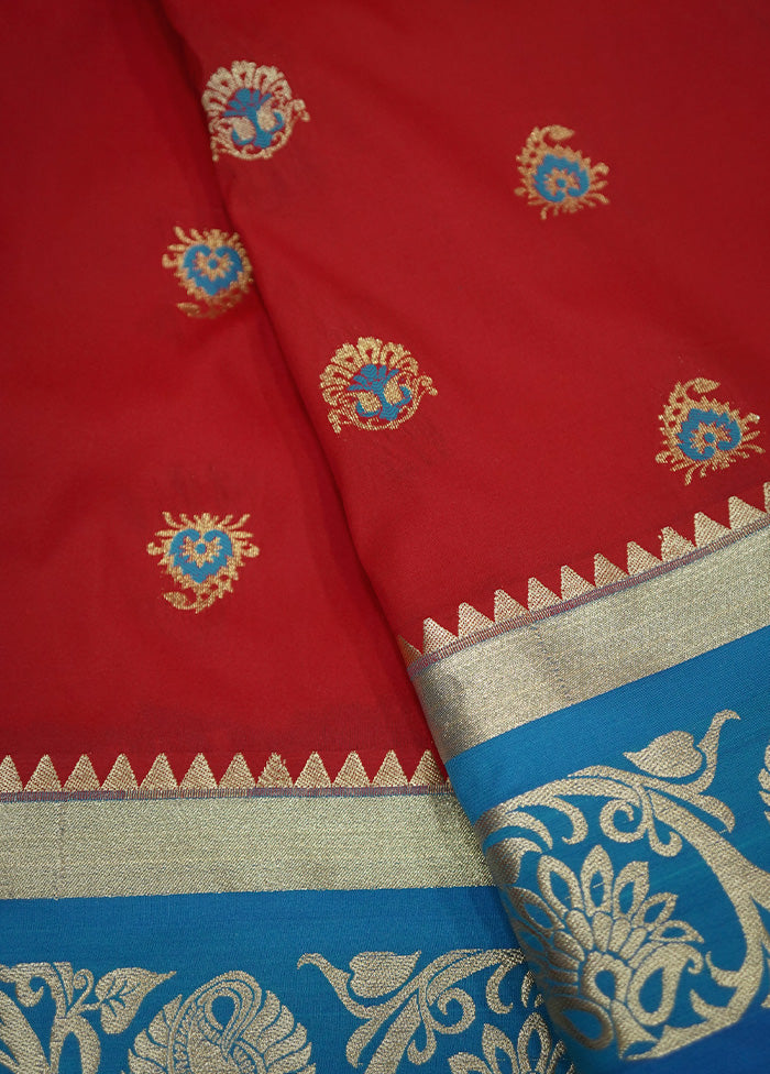 Red Kanjivaram Silk Saree With Blouse Piece - Indian Silk House Agencies