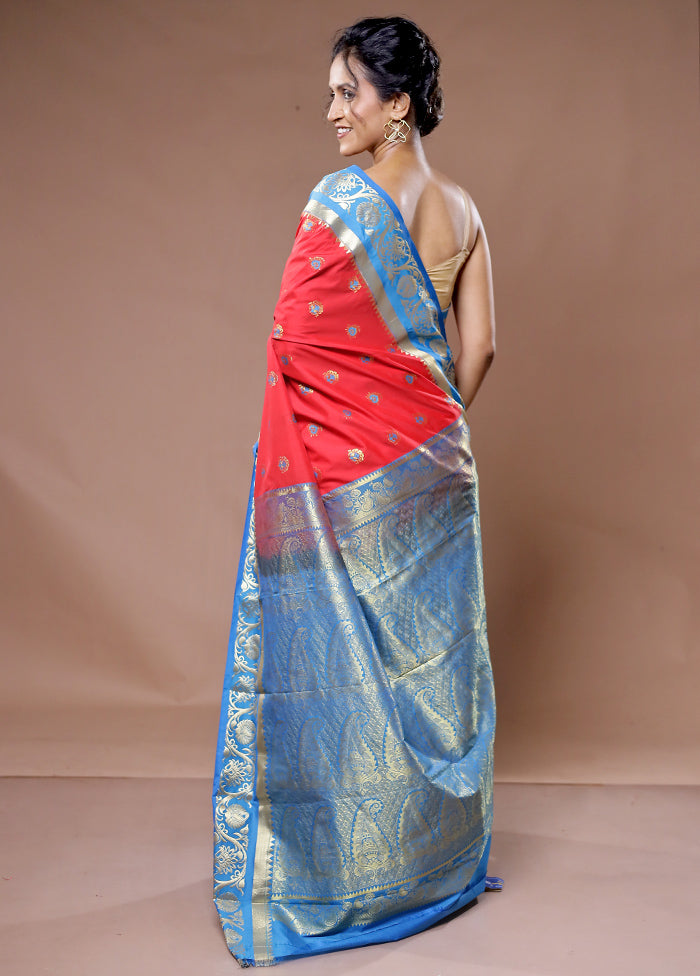 Red Kanjivaram Silk Saree With Blouse Piece - Indian Silk House Agencies