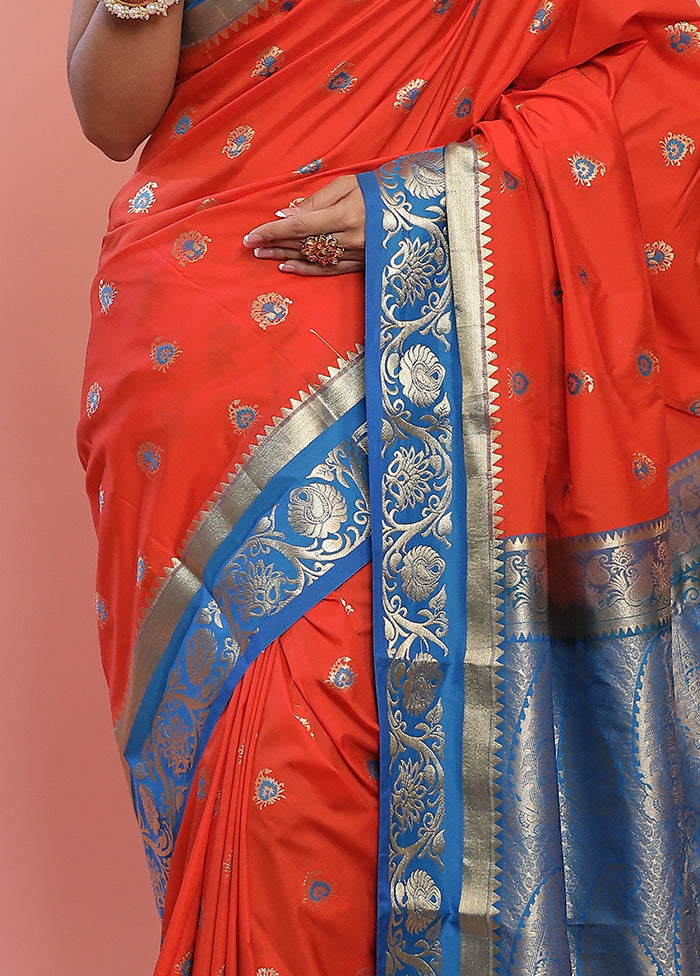 Rust Kanjivaram Silk Saree With Blouse Piece - Indian Silk House Agencies