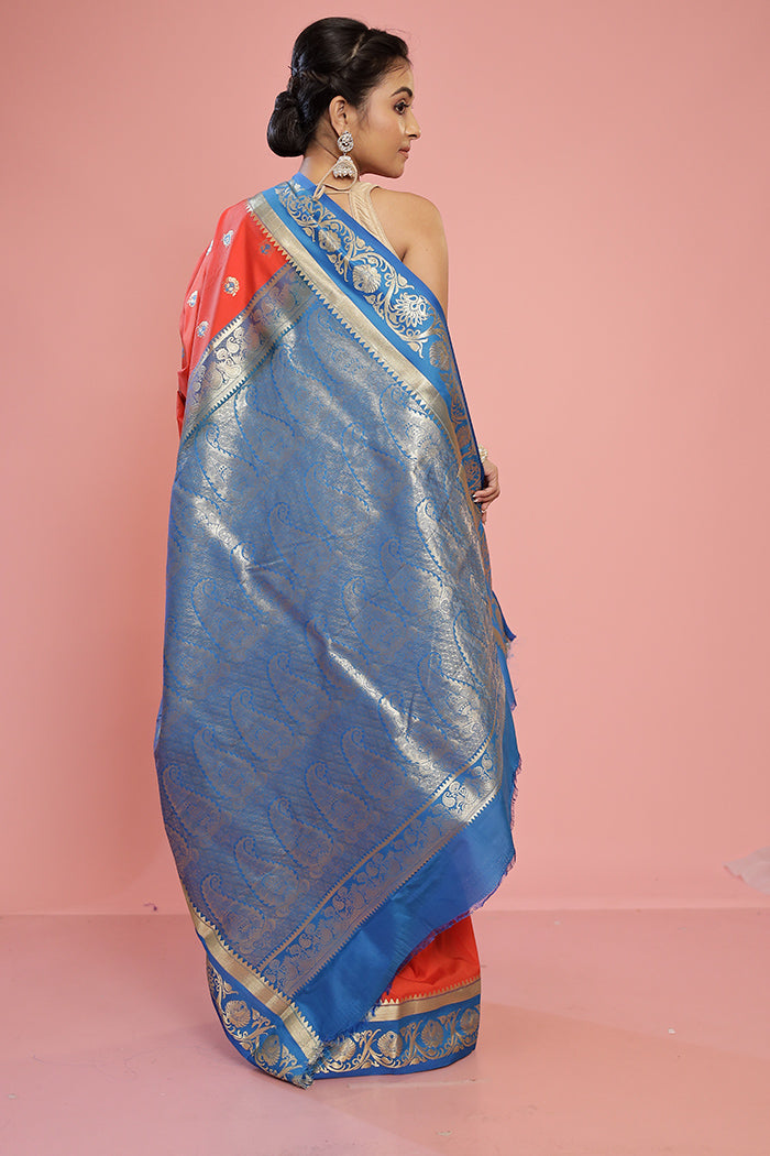 Rust Kanjivaram Silk Saree With Blouse Piece - Indian Silk House Agencies