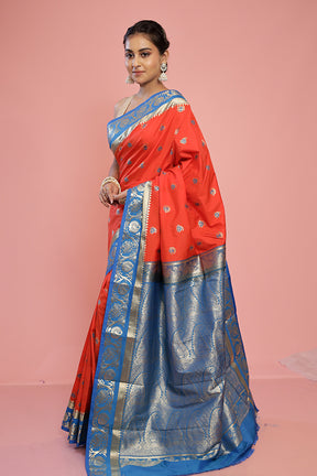 Rust Kanjivaram Silk Saree With Blouse Piece - Indian Silk House Agencies