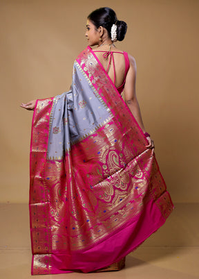 Grey Kanjivaram Silk Saree With Blouse Piece