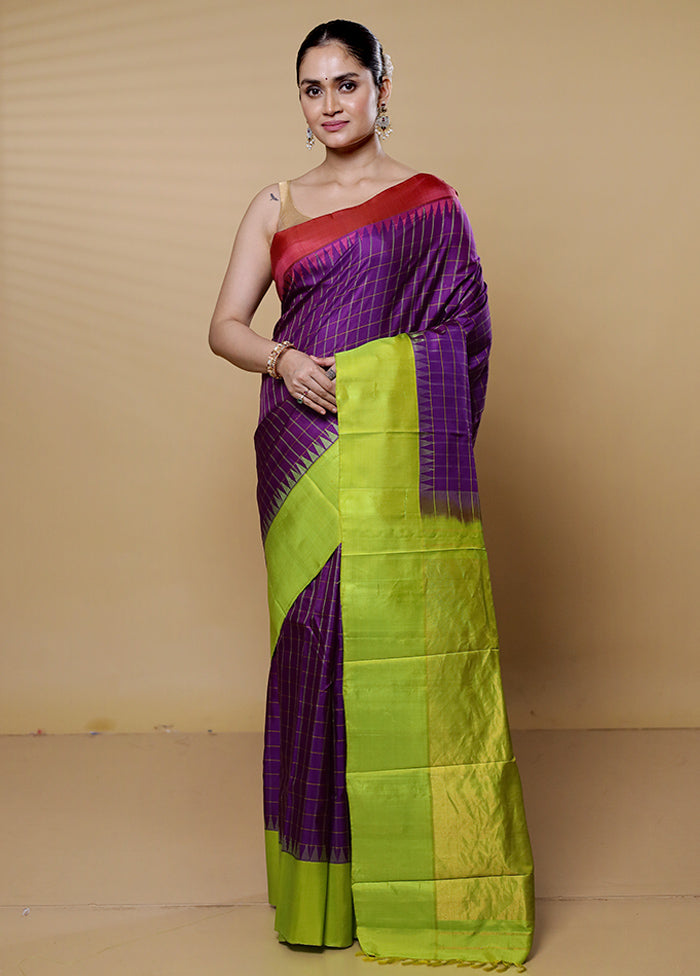 Purple Gadwal Pure Silk Saree Without Blouse Piece