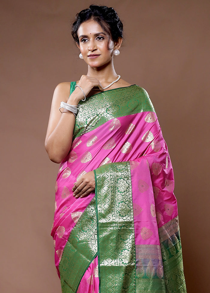 Pink Kanjivaram Silk Saree With Blouse Piece