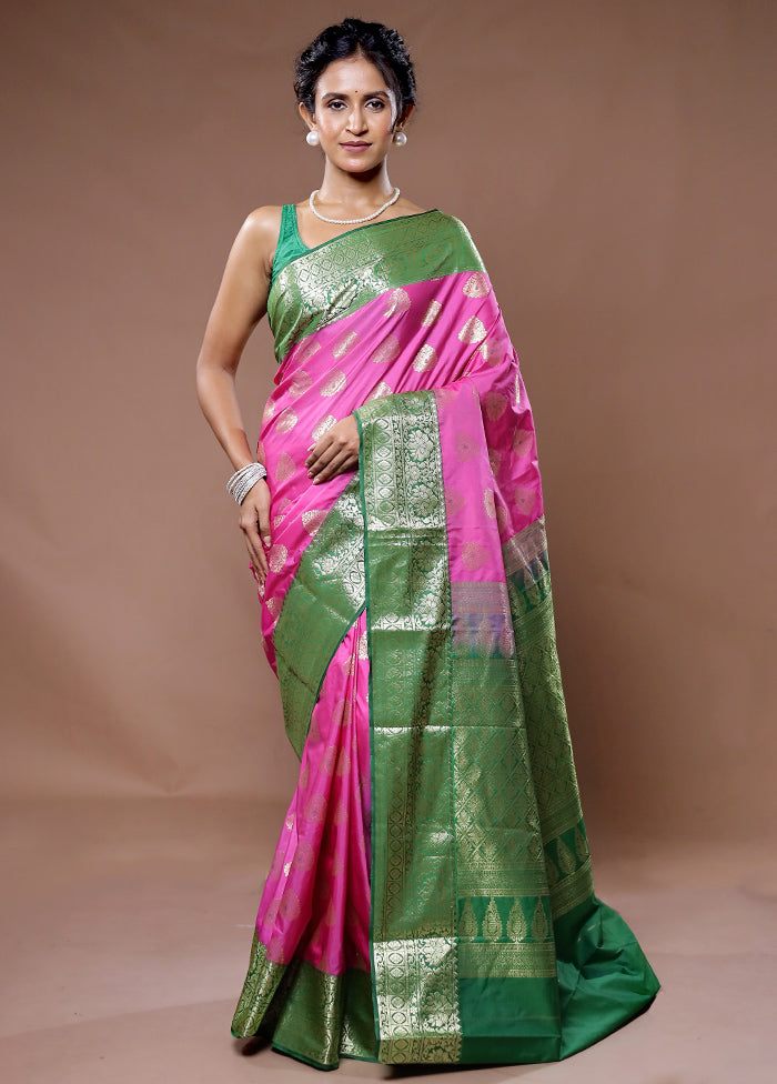 Pink Kanjivaram Silk Saree With Blouse Piece - Indian Silk House Agencies