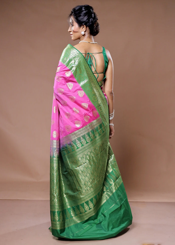 Pink Kanjivaram Silk Saree With Blouse Piece