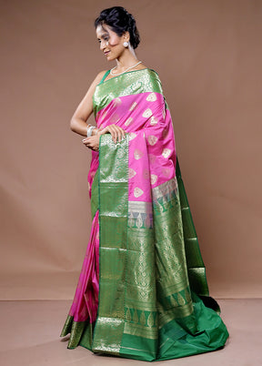 Pink Kanjivaram Silk Saree With Blouse Piece