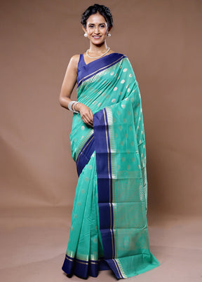 Green Cotton Saree With Blouse Piece