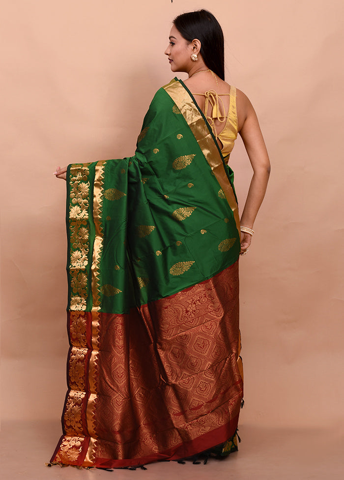 Green Kanjivaram Silk Saree With Blouse Piece - Indian Silk House Agencies