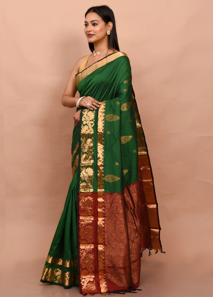 Green Kanjivaram Silk Saree With Blouse Piece - Indian Silk House Agencies