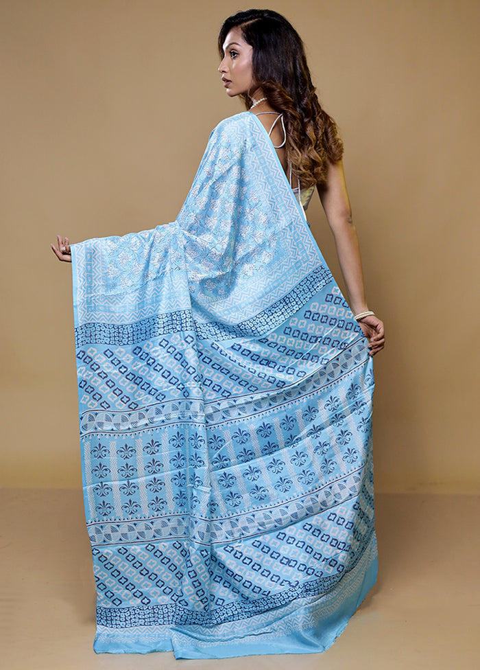 Blue Handloom Assam Pure Silk Saree With Blouse Piece