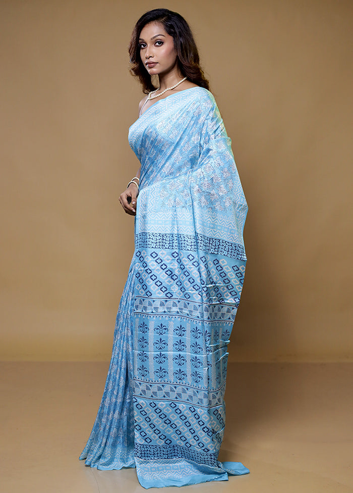 Blue Handloom Assam Pure Silk Saree With Blouse Piece
