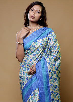 Cream Printed Silk Saree Without Blouse Piece