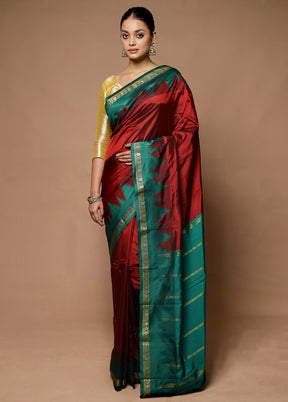 Maroon Kanjivaram Silk Saree With Blouse Piece