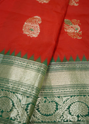 Red Kanjivaram Silk Saree With Blouse Piece - Indian Silk House Agencies