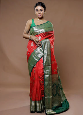 Red Kanjivaram Silk Saree With Blouse Piece - Indian Silk House Agencies