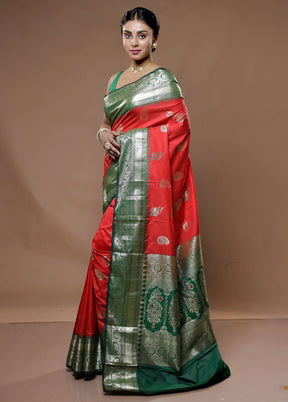 Red Kanjivaram Silk Saree With Blouse Piece - Indian Silk House Agencies