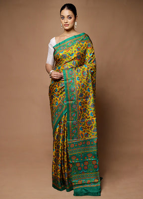 Yellow Printed Pure Silk Saree Without Blouse Piece