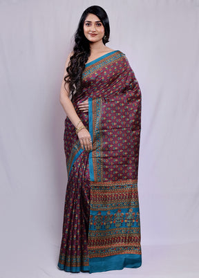 Maroon Printed Pure Silk Saree With Blouse Piece - Indian Silk House Agencies