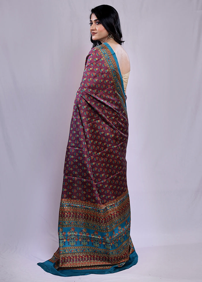 Maroon Printed Pure Silk Saree With Blouse Piece - Indian Silk House Agencies