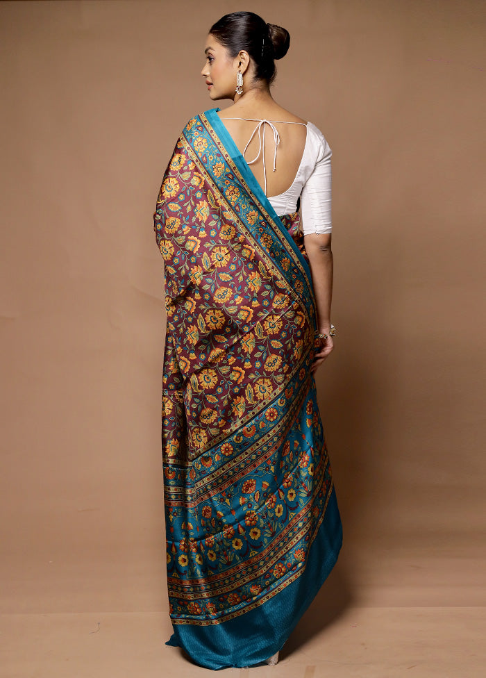 Maroon Printed Pure Silk Saree Without Blouse Piece