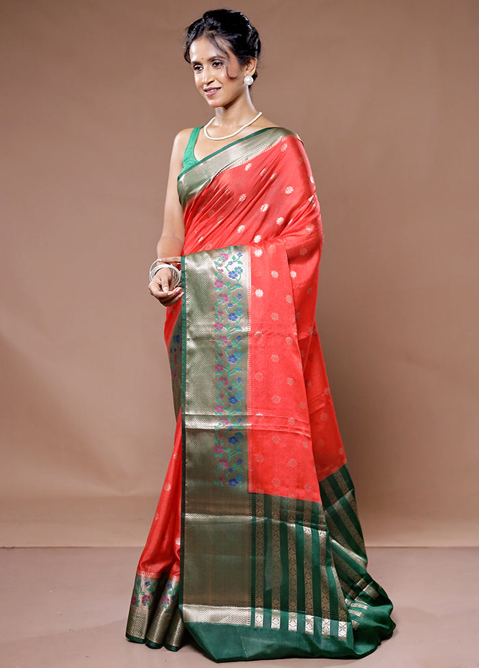 Red Dupion Silk Saree With Blouse Piece