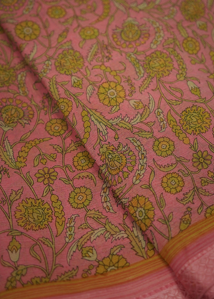 Pink Chiffon Pure Silk Saree Without Blouse Piece - Indian Silk House Agencies