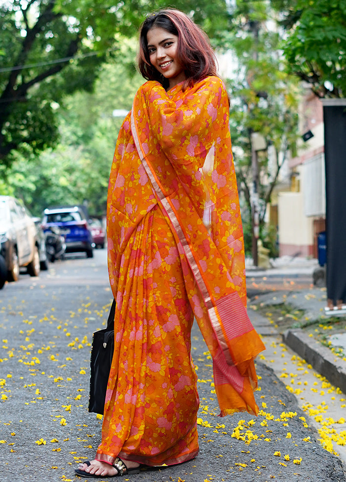 Pink Handloom Chiffon Pure Silk Saree With Blouse Piece