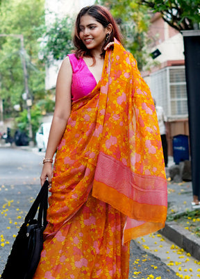 Pink Handloom Chiffon Pure Silk Saree With Blouse Piece